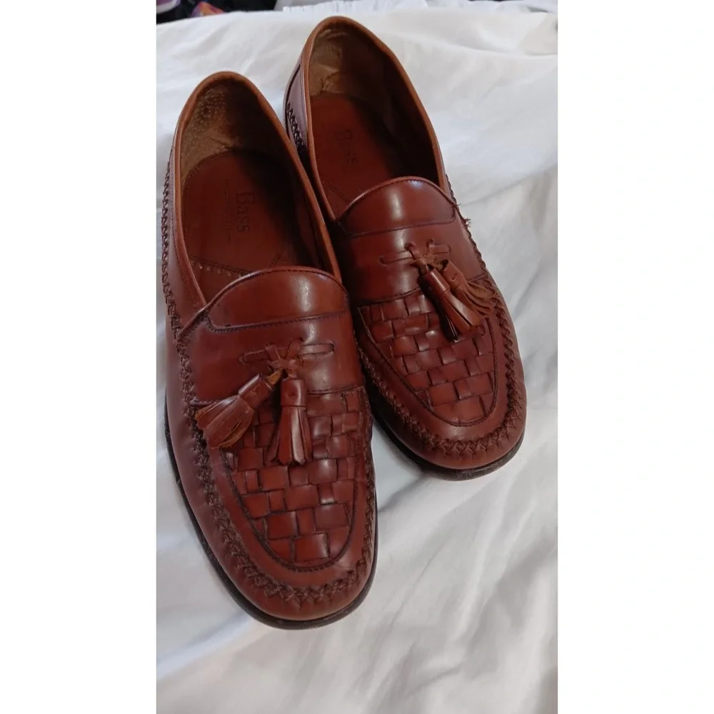G H Bass Bellagio Mens 11.5 M Oxblood Brown Leather Tassel Woven Loafers EUC